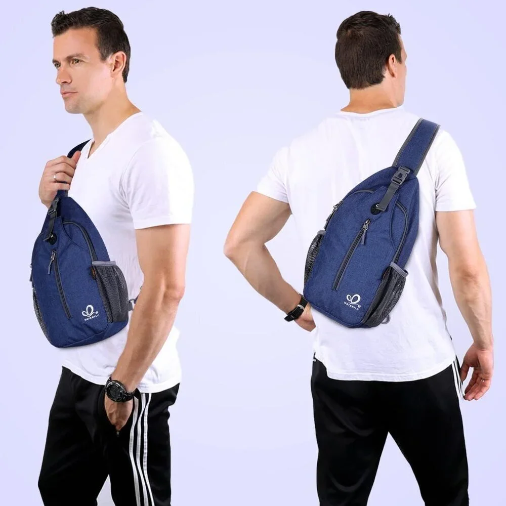 Men Navy Blue Crossbody Sling Backpack Sling Bag Travel Hiking Chest Daypack